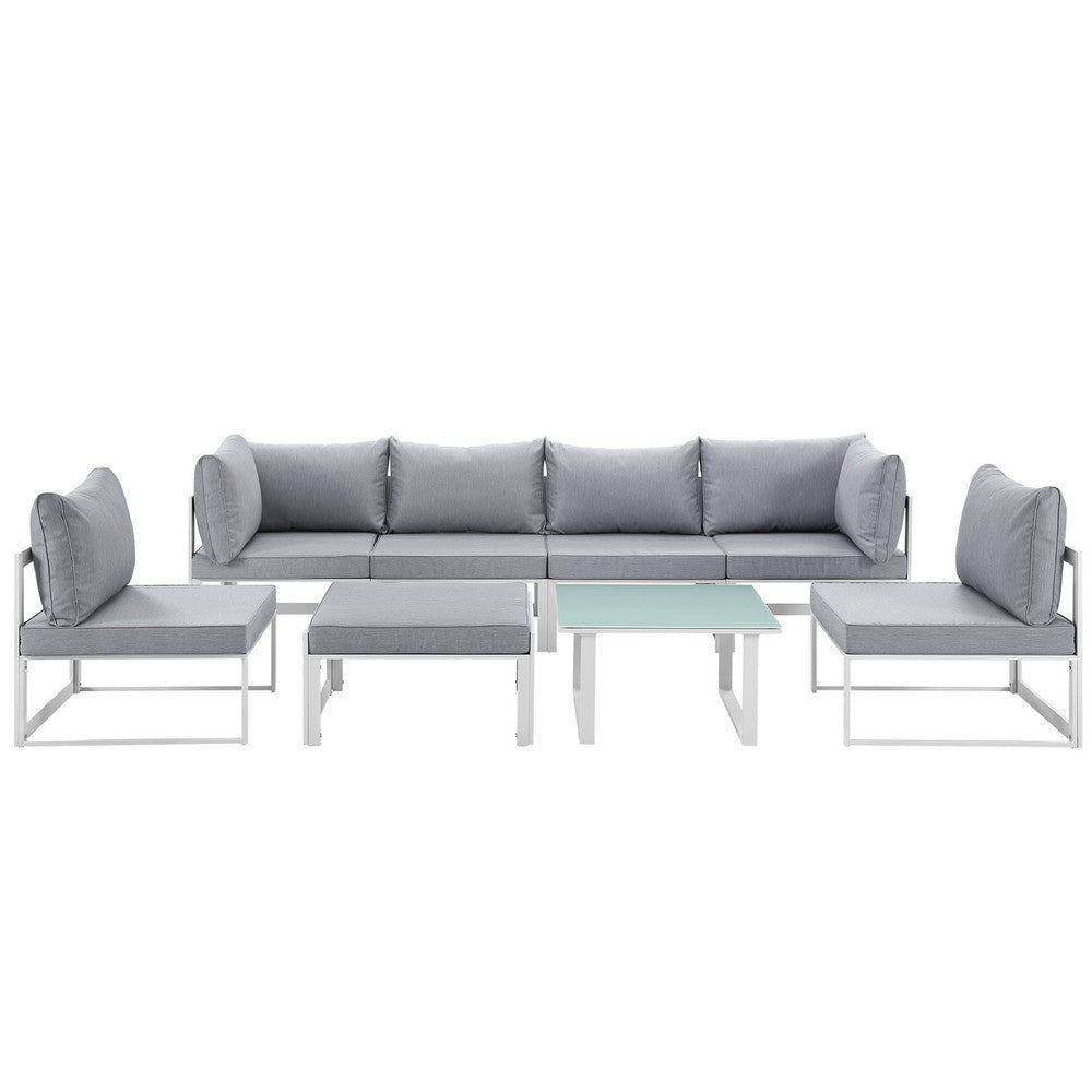 EEI-1728-WHI-GRY-SET Fortuna 8 Piece Outdoor Patio Sectional Sofa Set by Modway