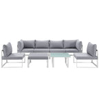 EEI-1728-WHI-GRY-SET Fortuna 8 Piece Outdoor Patio Sectional Sofa Set by Modway