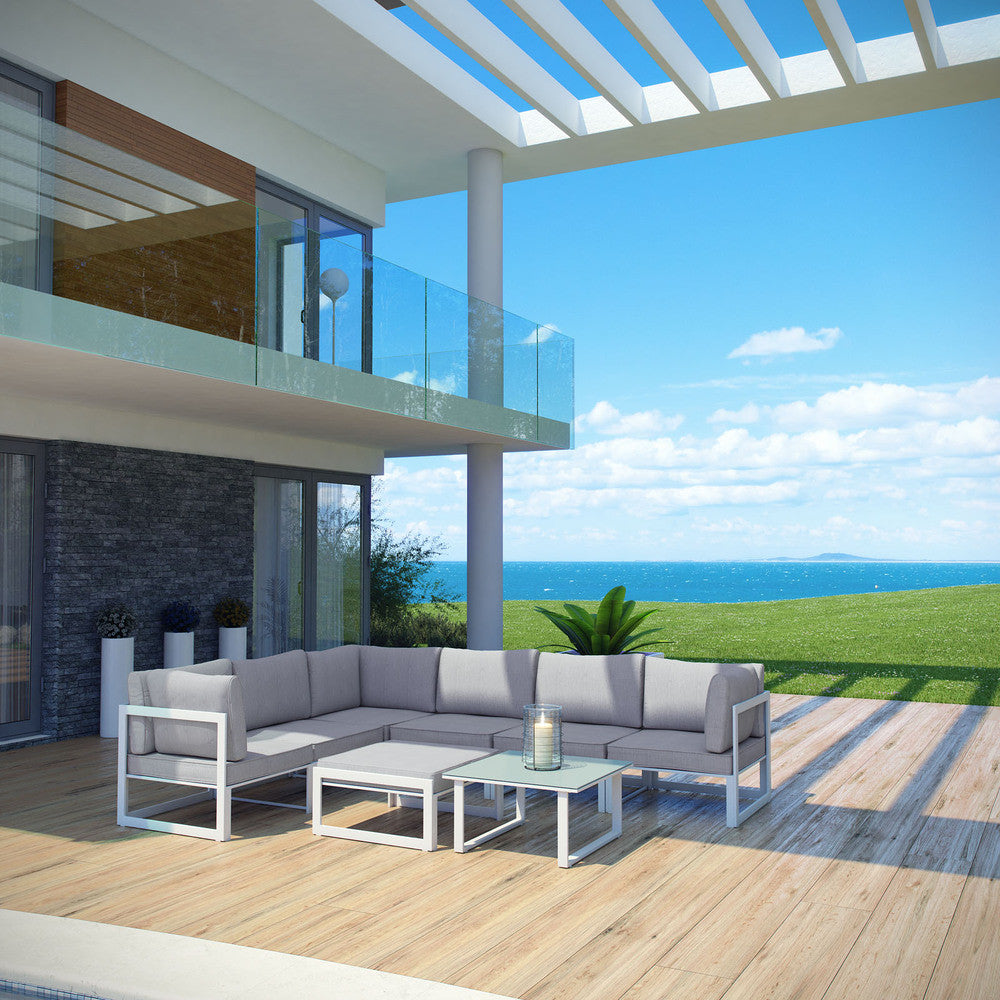 EEI-1735-WHI-GRY-SET Fortuna 8 Piece Outdoor Patio Sectional Sofa Set by Modway