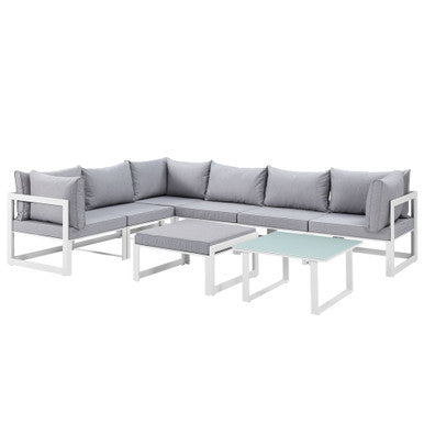 Modway EEI-1735-WHI-GRY-SET Fortuna 8 Piece Outdoor Patio Sectional Sofa Set White Gray
