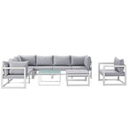 Modway EEI-1734-WHI-GRY-SET Fortuna 9 Piece Outdoor Patio Sectional Sofa Set White Gray