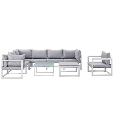 Modway EEI-1734-WHI-GRY-SET Fortuna 9 Piece Outdoor Patio Sectional Sofa Set White Gray