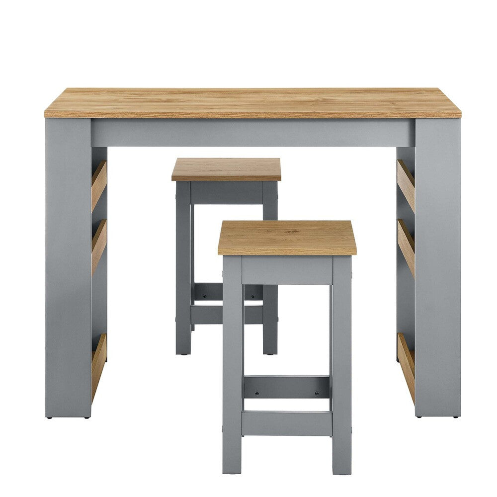 EEI-6730-OAK-GRY Galley 3-Piece Kitchen Island and Stool Set by Modway