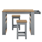 EEI-6730-OAK-GRY Galley 3-Piece Kitchen Island and Stool Set by Modway