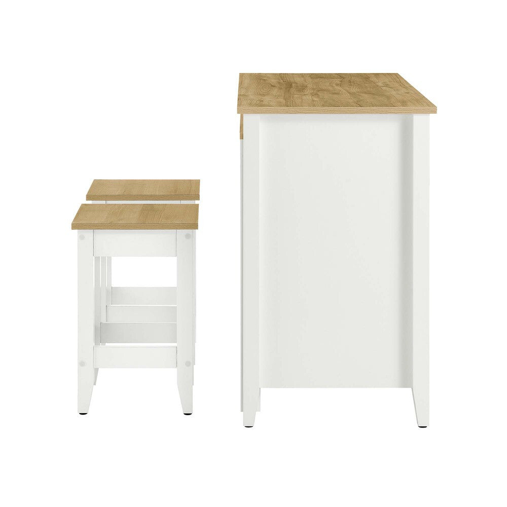 EEI-6894-OAK-WHI Garland 3-Piece Kitchen Island and Stool Set by Modway