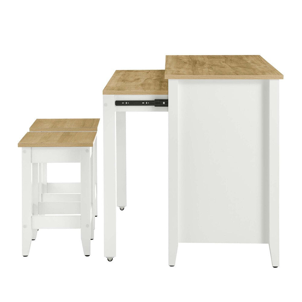 EEI-6894-OAK-WHI Garland 3-Piece Kitchen Island and Stool Set by Modway