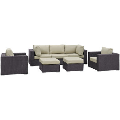 Modway EEI-1808-EXP-BEI-SET Gather 7 Piece Outdoor Patio Sectional Set Espresso Beige