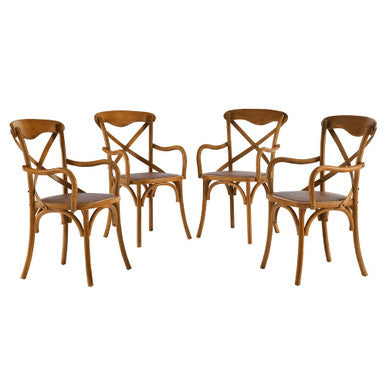 Modway EEI-3480-WAL Gear Dining Armchair Set of 4 Walnut