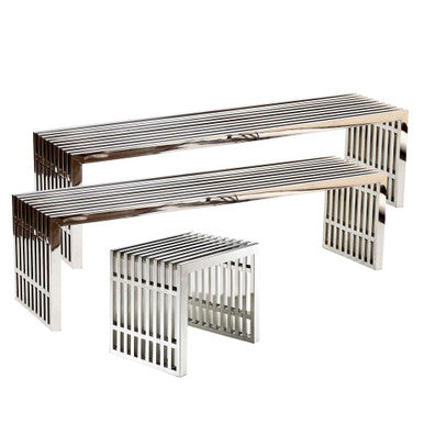 Modway EEI-867 Gridiron Benches Set of 3 Silver