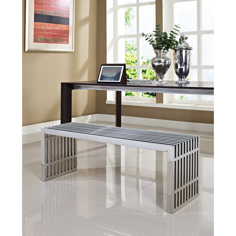 EEI-625-SLV Gridiron Medium Stainless Steel Bench by Modway