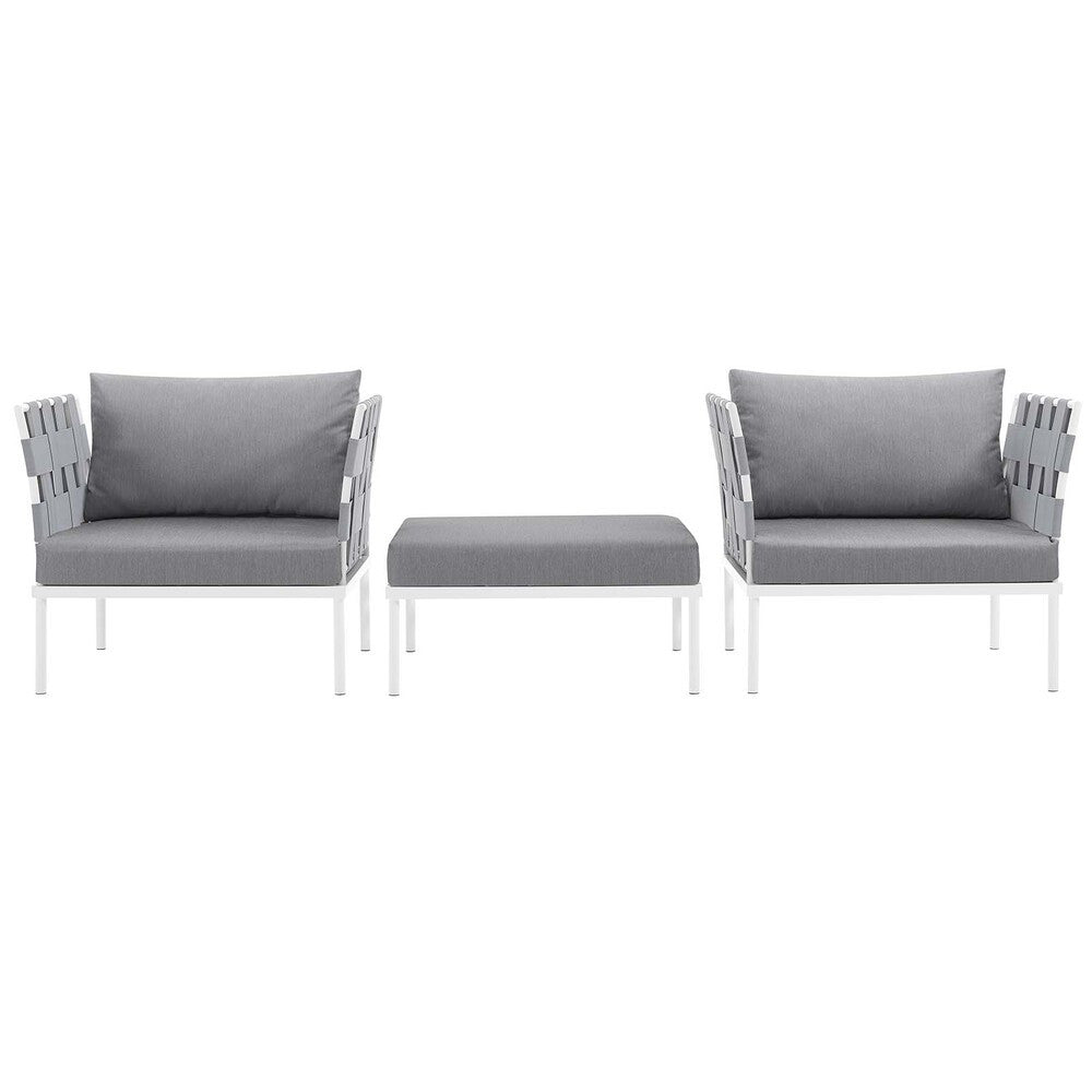 EEI-2618-WHI-GRY-SET Harmony 3 Piece Outdoor Patio Aluminum Sectional Sofa Set by Modway