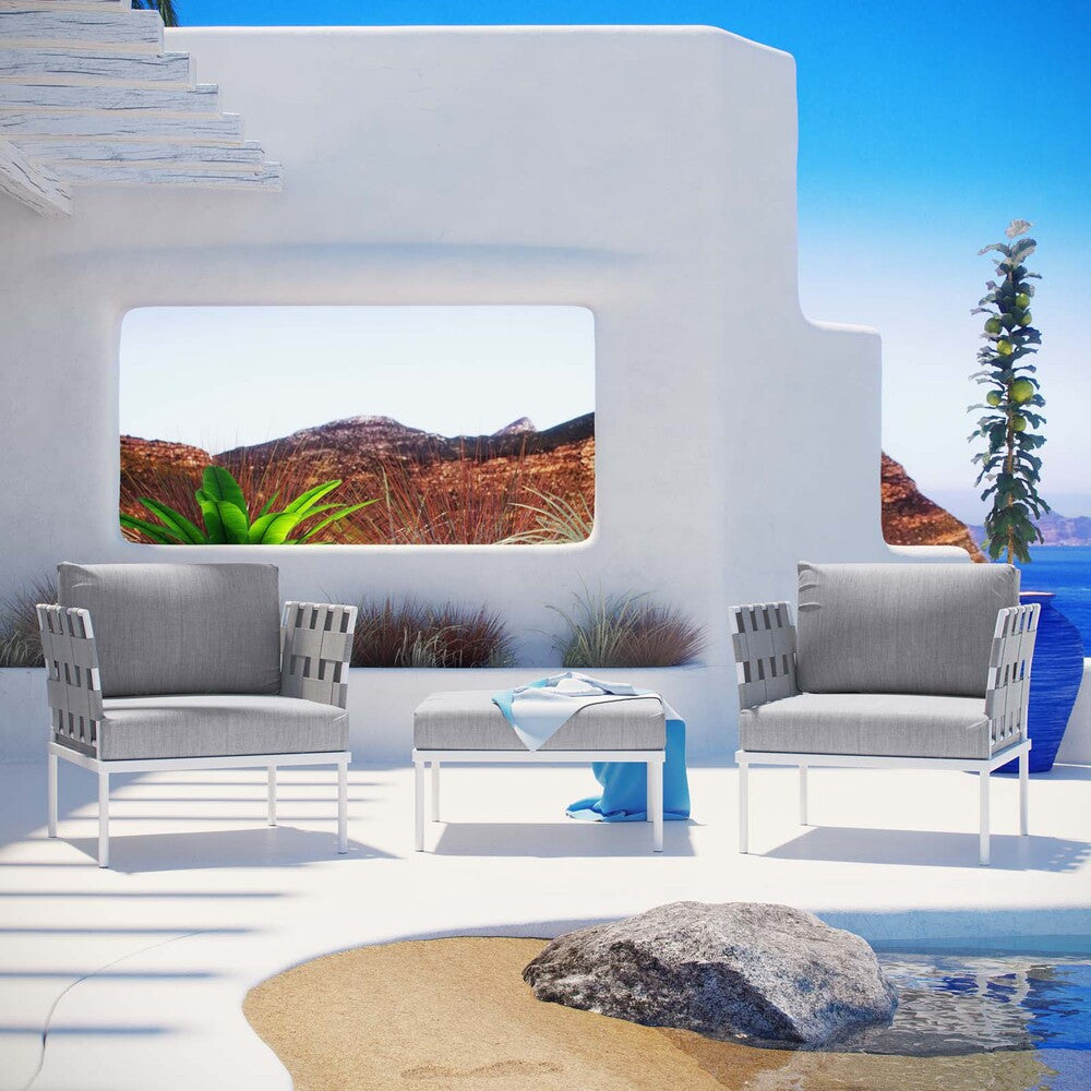 EEI-2618-WHI-GRY-SET Harmony 3 Piece Outdoor Patio Aluminum Sectional Sofa Set by Modway