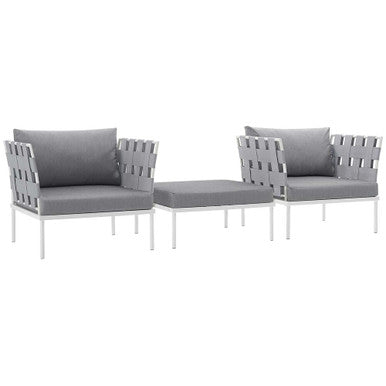 Modway EEI-2618-WHI-GRY-SET Harmony 3 Piece Outdoor Patio Aluminum Sectional Sofa Set White Gray