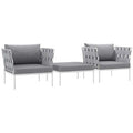 Modway EEI-2618-WHI-GRY-SET Harmony 3 Piece Outdoor Patio Aluminum Sectional Sofa Set White Gray