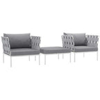 Modway EEI-2618-WHI-GRY-SET Harmony 3 Piece Outdoor Patio Aluminum Sectional Sofa Set White Gray