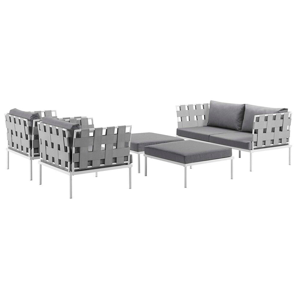 EEI-2621-WHI-GRY-SET Harmony 5 Piece Outdoor Patio Aluminum Sectional Sofa Set by Modway