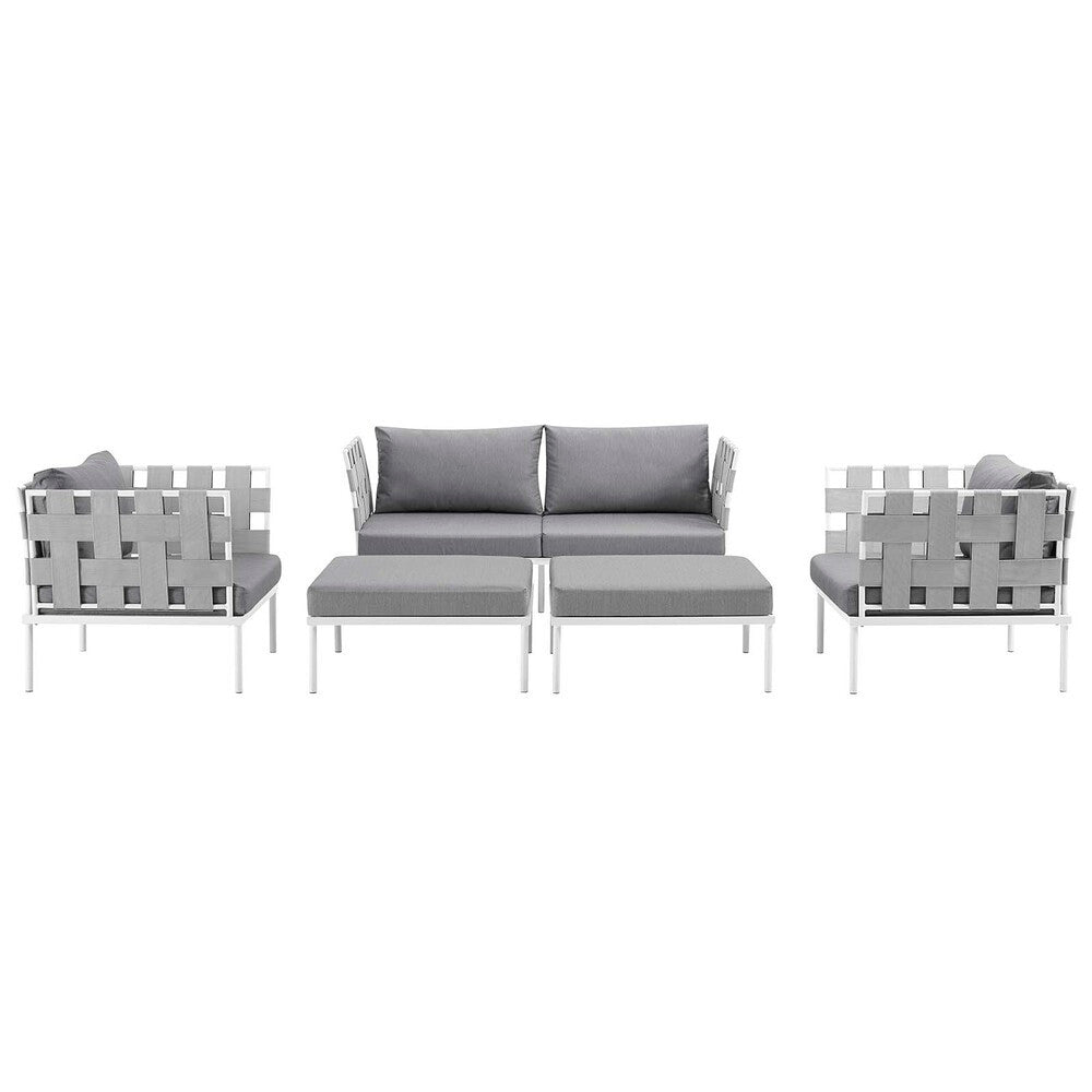 EEI-2621-WHI-GRY-SET Harmony 5 Piece Outdoor Patio Aluminum Sectional Sofa Set by Modway