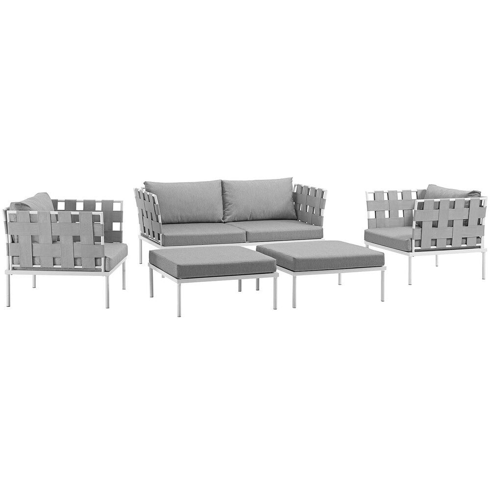 EEI-2621-WHI-GRY-SET Harmony 5 Piece Outdoor Patio Aluminum Sectional Sofa Set by Modway