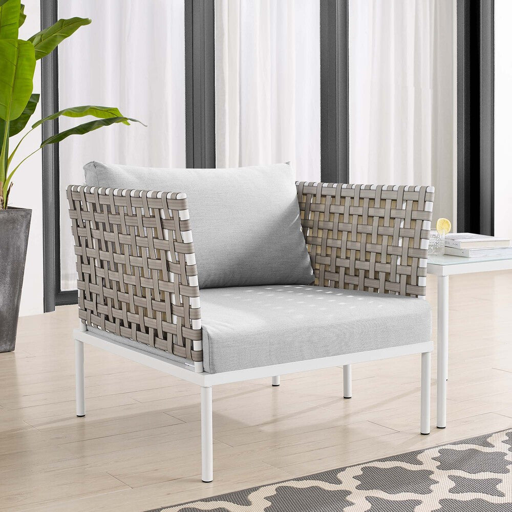 EEI-4954-TAN-GRY Harmony Sunbrella&reg; Basket Weave Outdoor Patio Aluminum Armchair by Modway