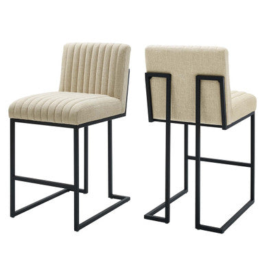 Modway EEI-5741-BEI Indulge Channel Tufted Fabric Counter Stools Set of 2 Beige