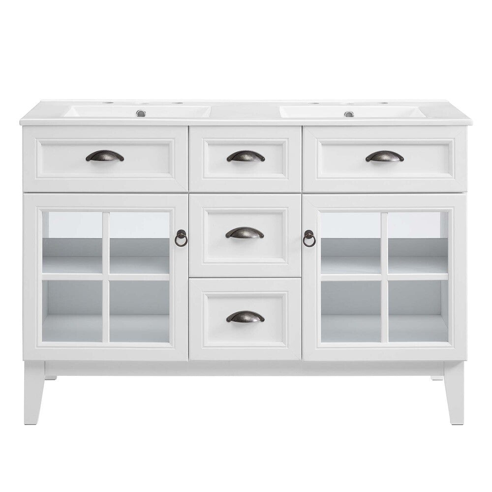 EEI-5428-WHI-WHI Isle 48" Double Bathroom Vanity Cabinet by Modway