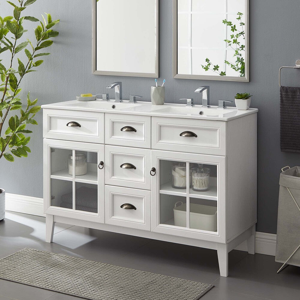 EEI-5428-WHI-WHI Isle 48" Double Bathroom Vanity Cabinet by Modway