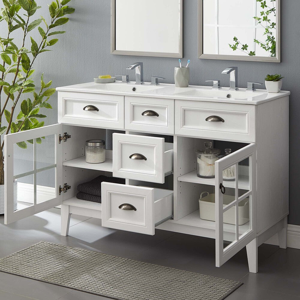 EEI-5428-WHI-WHI Isle 48" Double Bathroom Vanity Cabinet by Modway