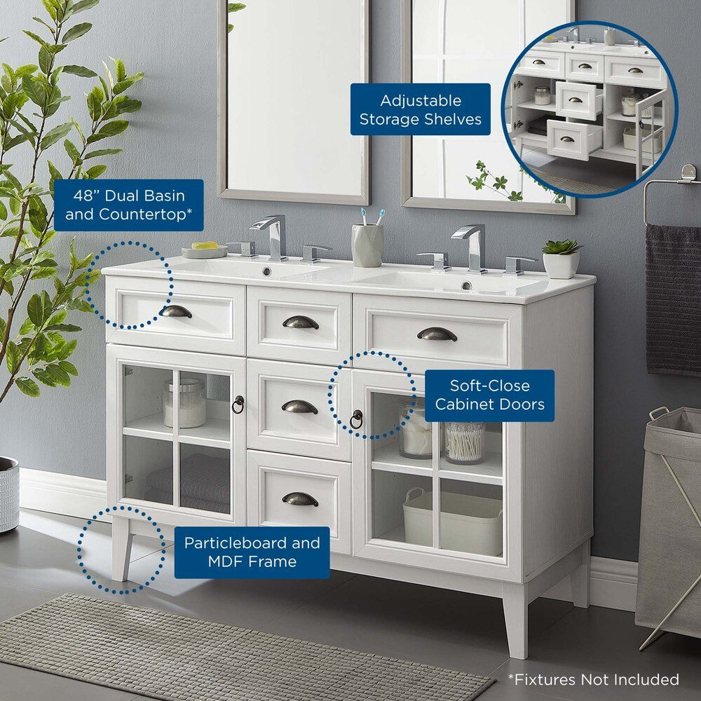 EEI-5428-WHI-WHI Isle 48" Double Bathroom Vanity Cabinet by Modway