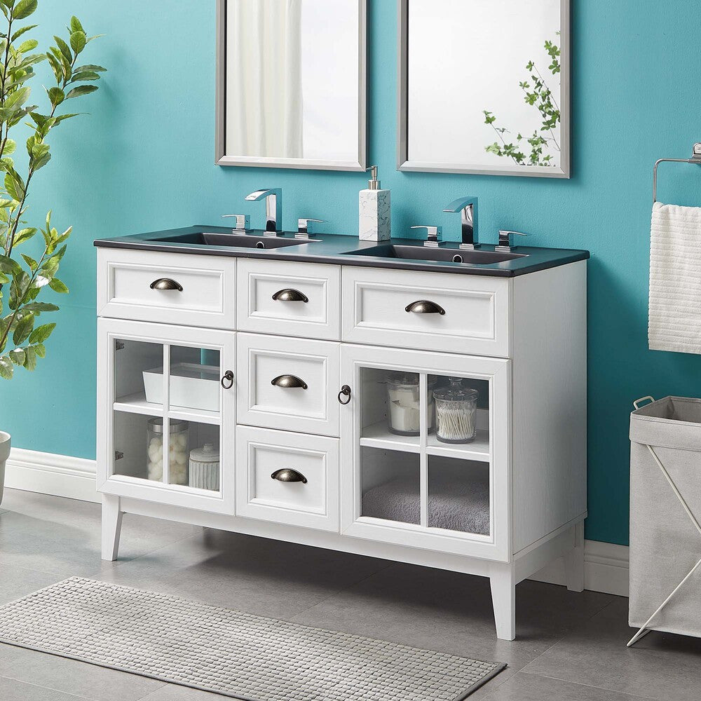 EEI-5480-WHI-BLK Isle 48" Double Bathroom Vanity Cabinet by Modway