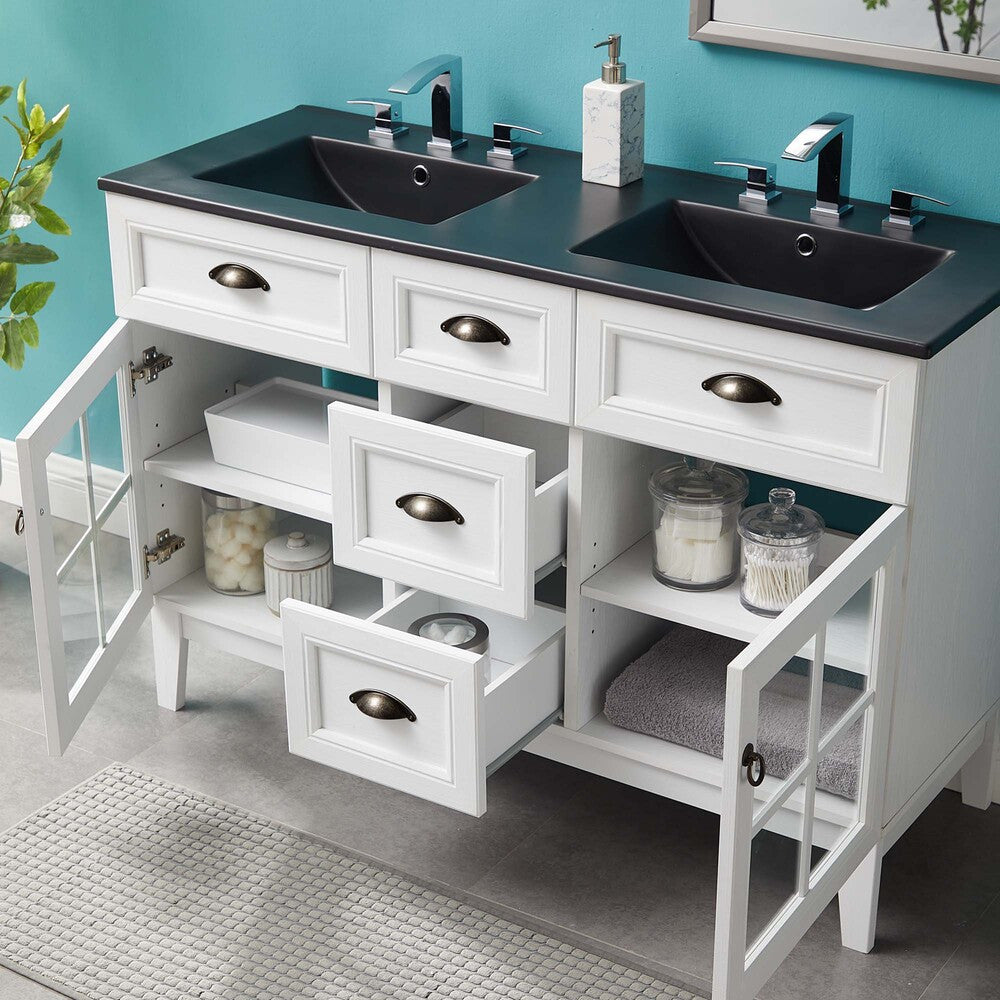 EEI-5480-WHI-BLK Isle 48" Double Bathroom Vanity Cabinet by Modway