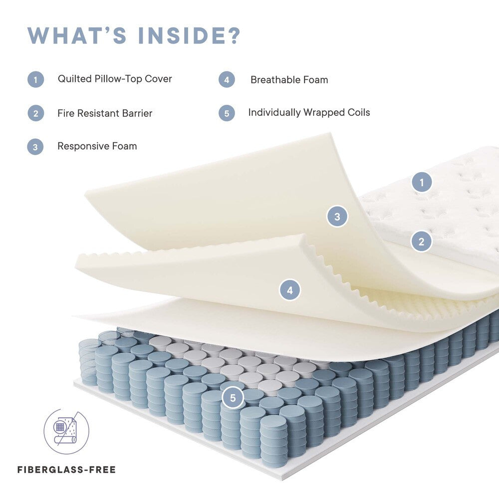 MOD-7092-WHI Jenna 6" Innerspring and Foam Narrow Twin Mattress by Modway