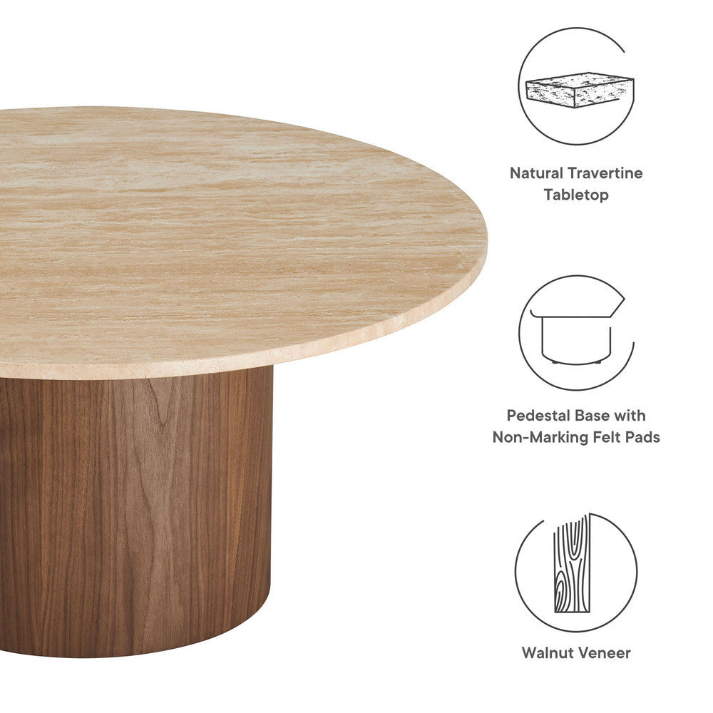 EEI-7170-WAL-TRV Kioni Round Travertine Coffee Table by Modway