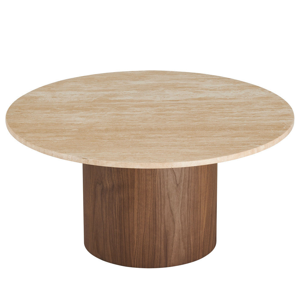 EEI-7170-WAL-TRV Kioni Round Travertine Coffee Table by Modway