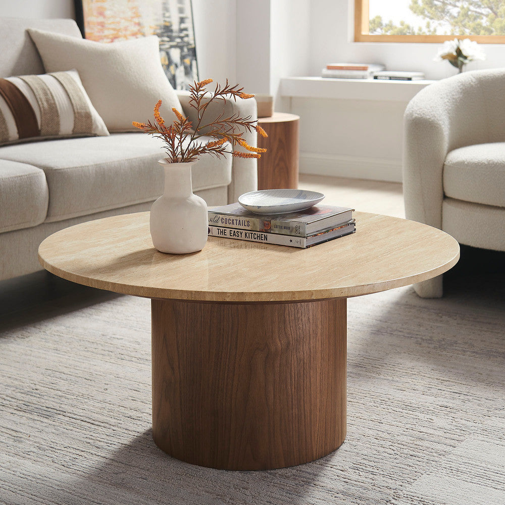 EEI-7170-WAL-TRV Kioni Round Travertine Coffee Table by Modway