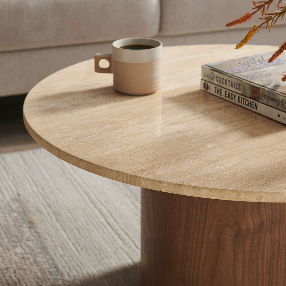 EEI-7170-WAL-TRV Kioni Round Travertine Coffee Table by Modway