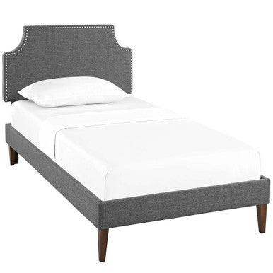 Modway MOD-5596-GRY Laura Fabric Twin Platform Bed with Squared Tapered Legs Gray