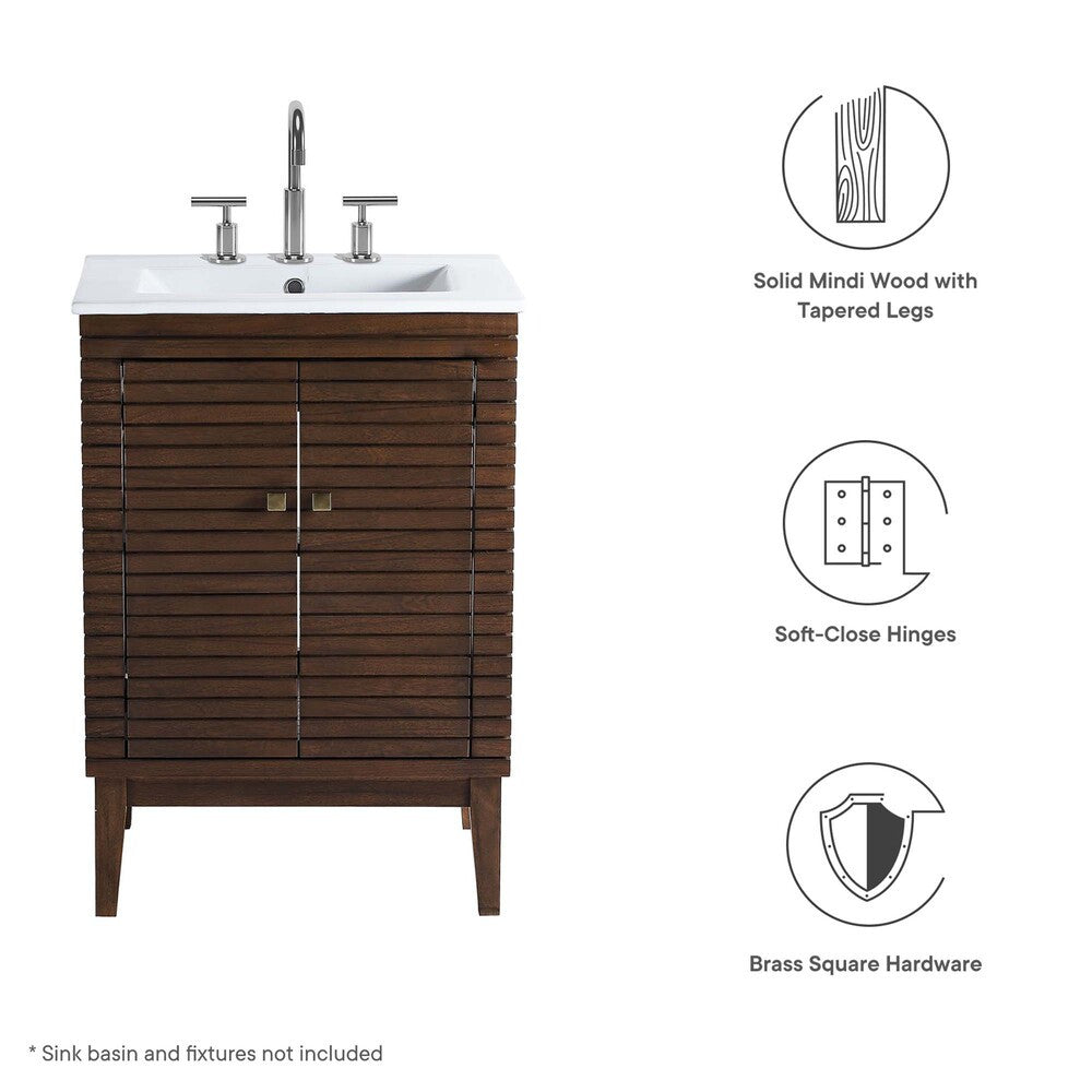 EEI-5088-WAL Ledger 24" Wood Bathroom Vanity Cabinet (Sink Basin Not Included) by Modway