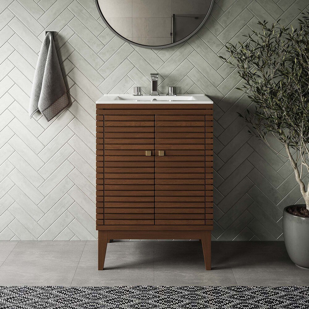 EEI-5088-WAL Ledger 24" Wood Bathroom Vanity Cabinet (Sink Basin Not Included) by Modway