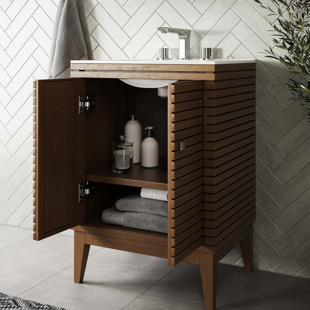 EEI-5088-WAL Ledger 24" Wood Bathroom Vanity Cabinet (Sink Basin Not Included) by Modway