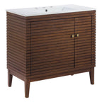 Modway EEI-5115-WAL-WHI Ledger 36" Bathroom Vanity Walnut White