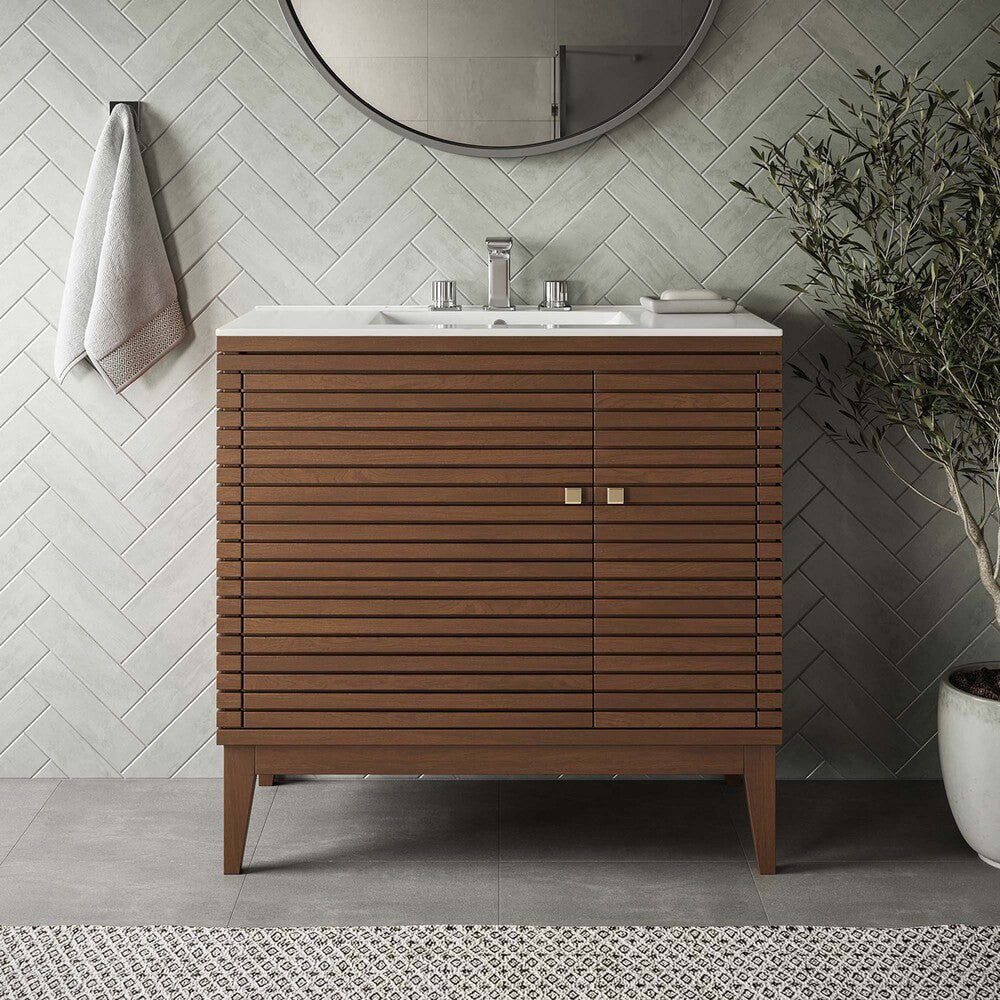 EEI-5089-WAL Ledger 36" Wood Bathroom Vanity Cabinet (Sink Basin Not Included) by Modway