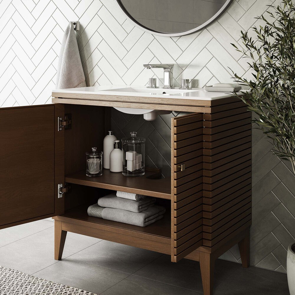EEI-5089-WAL Ledger 36" Wood Bathroom Vanity Cabinet (Sink Basin Not Included) by Modway