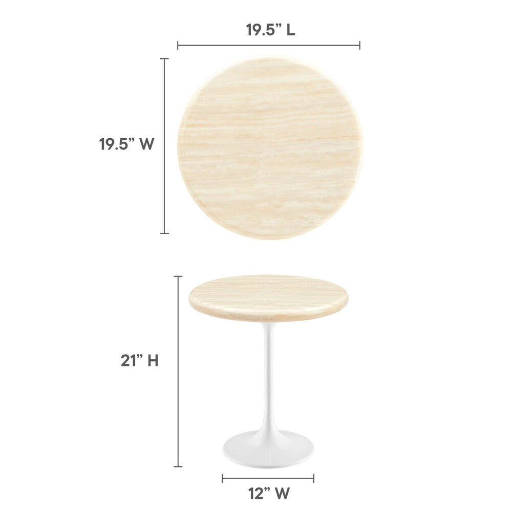 EEI-6745-WHI-TRA Lippa 20" Round Faux Travertine Side Table by Modway