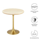 EEI-6746-GLD-TRA Lippa 20" Round Faux Travertine Side Table by Modway