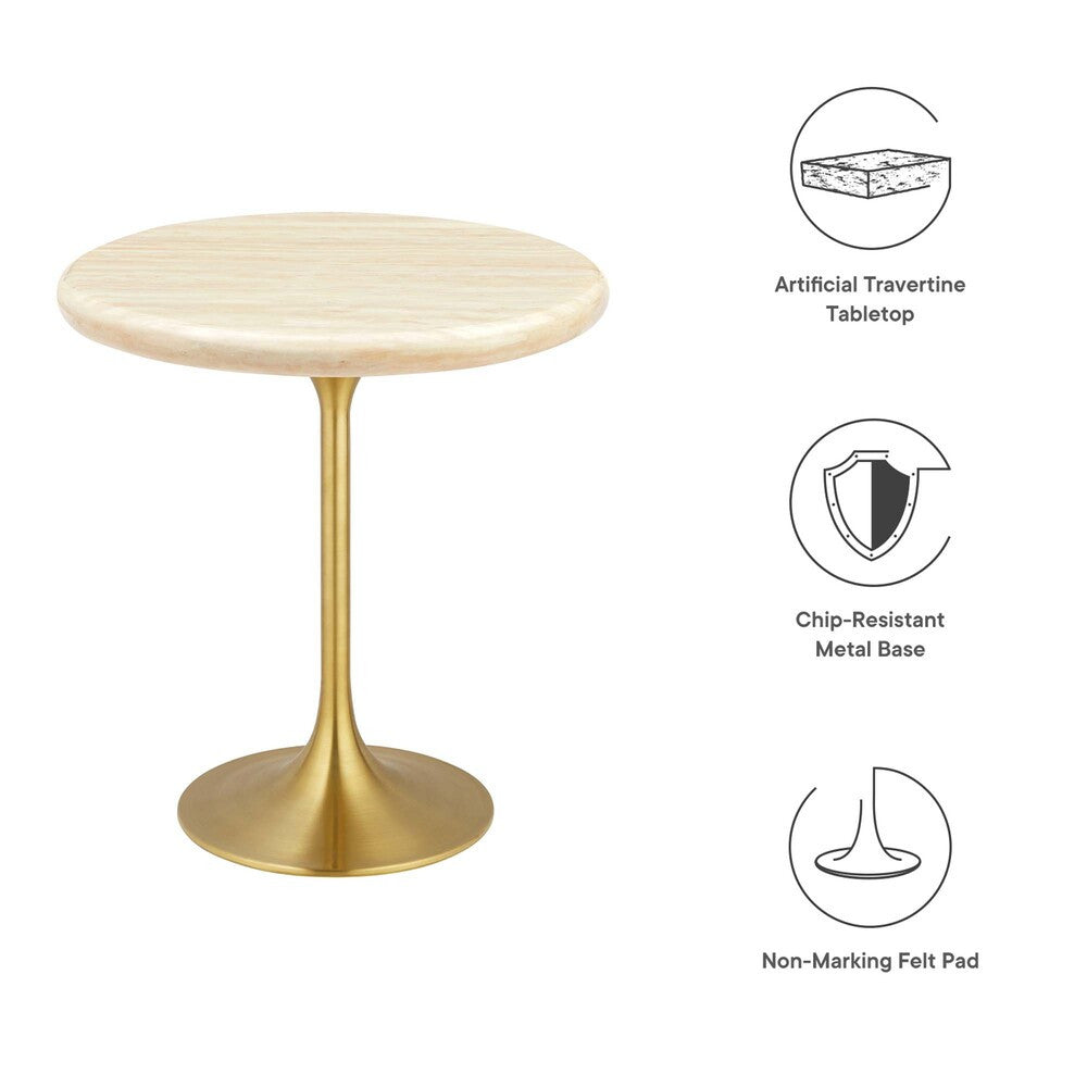 EEI-6746-GLD-TRA Lippa 20" Round Faux Travertine Side Table by Modway