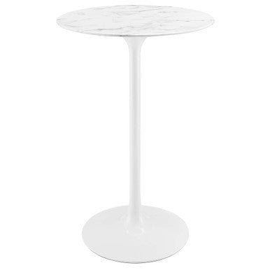 Modway EEI-1827-WHI Lippa 28" Round Faux Marble Bar Table White