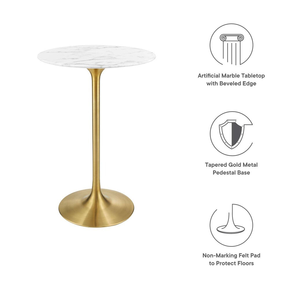 EEI-3264-GLD-WHI Lippa 28" Round Faux Marble Bar Table by Modway