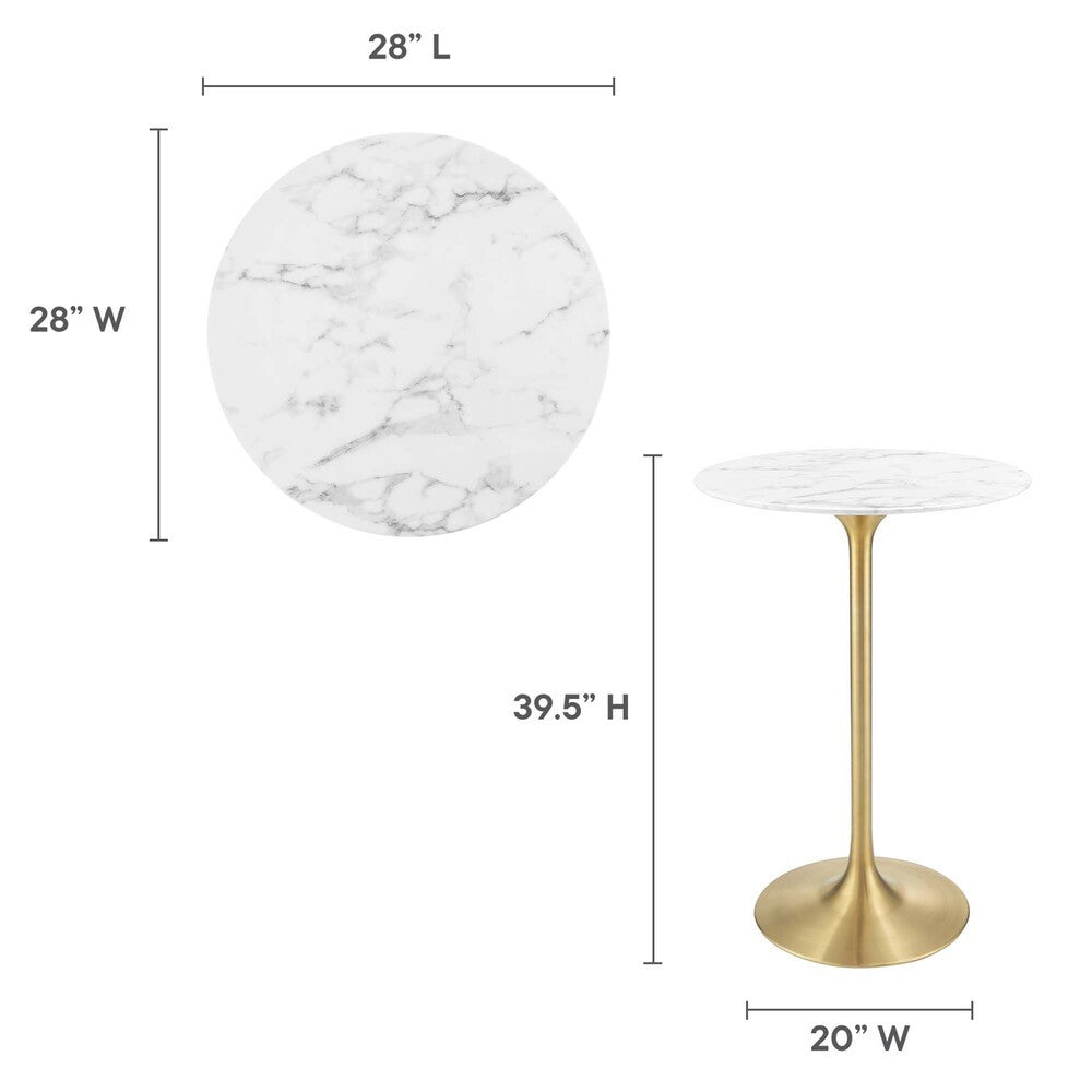EEI-3264-GLD-WHI Lippa 28" Round Faux Marble Bar Table by Modway