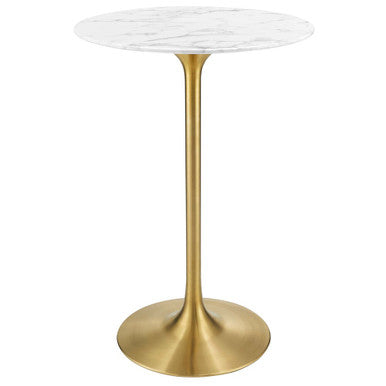 Modway EEI-3264-GLD-WHI Lippa 28" Round Faux Marble Bar Table Gold White