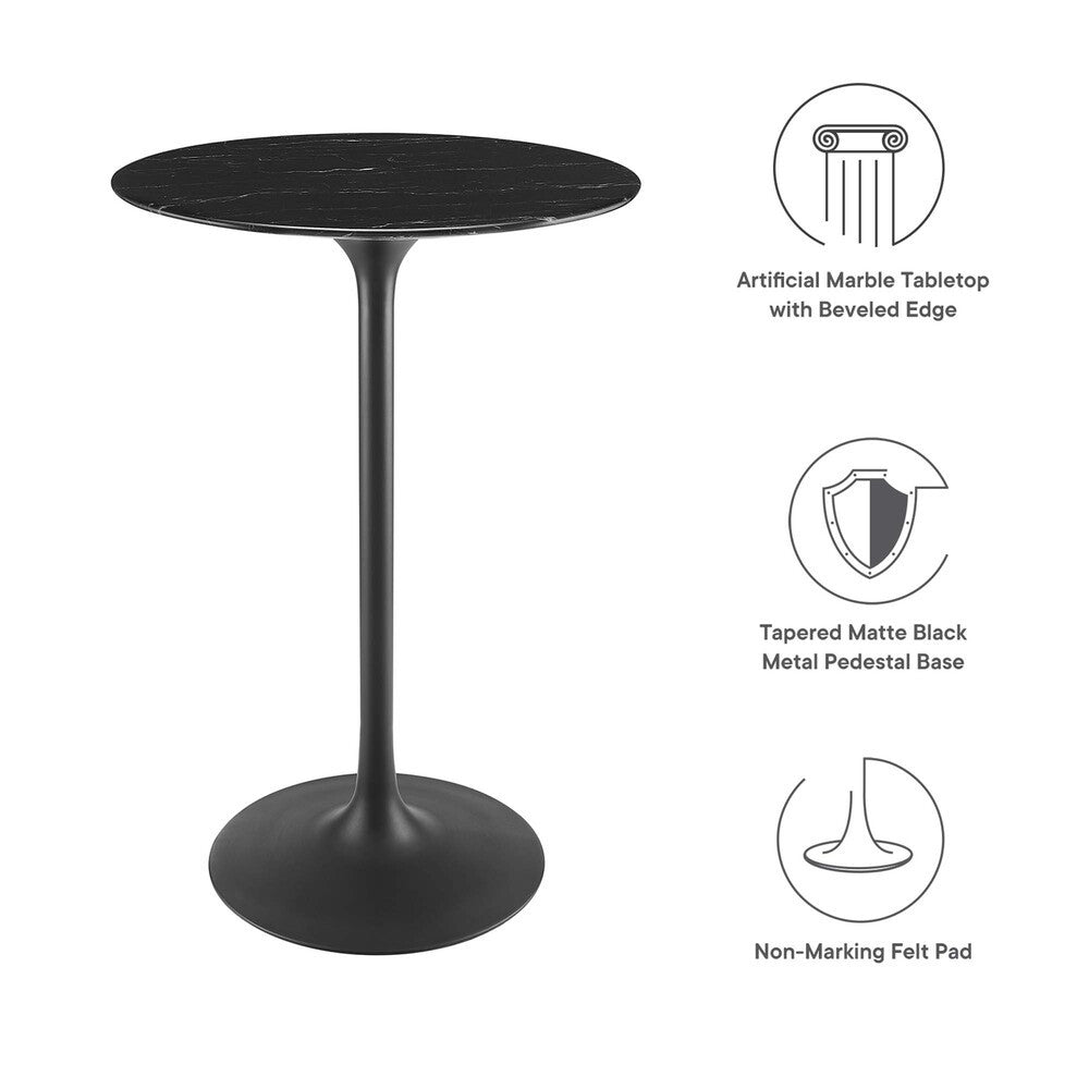 EEI-4892-BLK-BLK Lippa 28" Round Faux Marble Bar Table by Modway